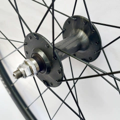 Primer plano del buje y radios negros de una rueda de bicicleta CHIETI