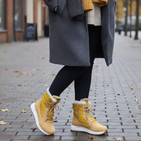 Bota Forrada Neve e Frio Cadarço Mostarda