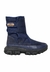 Botas forradas de inverno na cor azul, com solado tratorado resistente, projetadas para neve e frio, oferecendo conforto e proteção térmica.