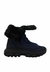 Bota de inverno forrada na cor marinho, com design de cano médio e solado antiderrapante, ideal para neve e frio.
