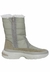 Bota forrada caqui com pelúcia branca, ideal para proteção contra neve e frio, com cano médio e solado antiderrapante.
