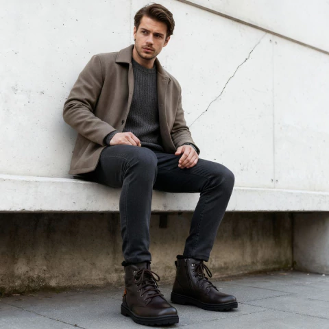 Bota Coturno Masculino Forrado Quebec Couro Café