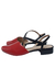 Scarpin Salto Baixo Couro Slingback Vermelho e Preto