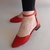 Scarpin Salto Baixo Ankle Strap Couro Coral