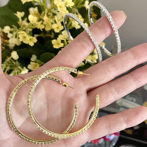 Brinco argola zircônia folheado - Ba0002