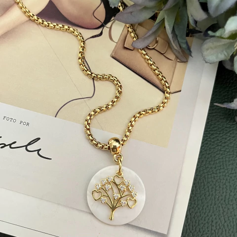 Colar árvore da vida zircônia folheado - C0021