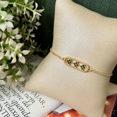 Pulseira gravatinha folheada com detalhes em zircônia verde /Atacado de brincos