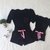 Conjunto Tal Mãe Tal Filha Shorts e Blusinha Paetê Preta Laço Rosa