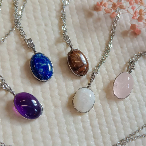 DIJE PIEDRA NATURAL OVAL ACERO QUIRURGICO (PI440)