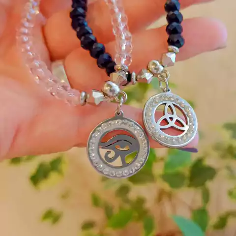 PULSERA CRISTAL FACETADO CON DIJE ACERO INOXIDABLE (BI294)