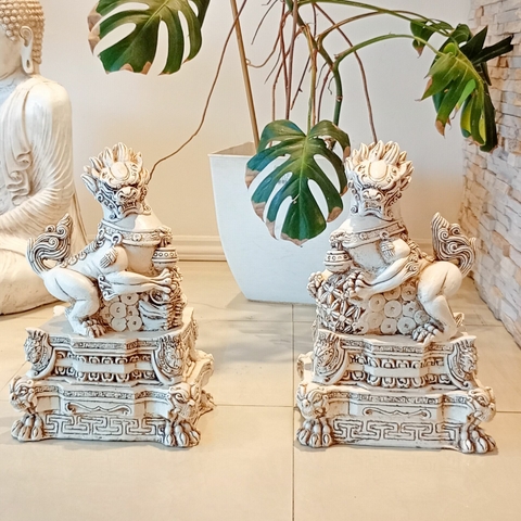 PAREJA DE PERROS FU DRAGON 50CM PATINADOS RESINA EXTERIOR (DE810)