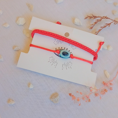 SET PULSERAS X 2 MACRAME ROJO CON OJO DE PRETECCION (BI330)