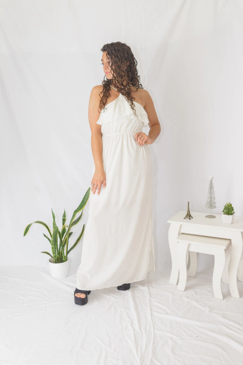 Vestido Largo gasa crepe volado (BLACK FRIDAY! 50% OFF $19500.- EFVO)