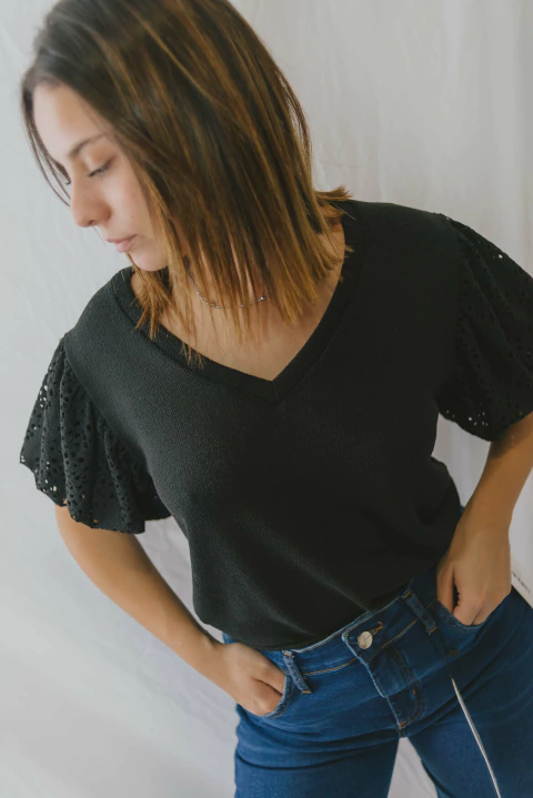 Blusa Sofi - Tejida manga princesa encaje (BLACK FRIDAY! 40% OFF $22000.- EFVO) - comprar online