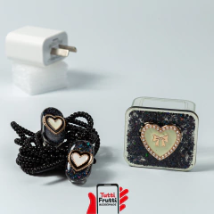 Funda Protectora para Cargador y Cable de Iphone - Corazón con Brillo y Perlas! - Tutti Frutti Accesorios