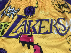 Short NBA LA Lakers Amarillo Grafitti Con Bolsillos Basquet - tienda online