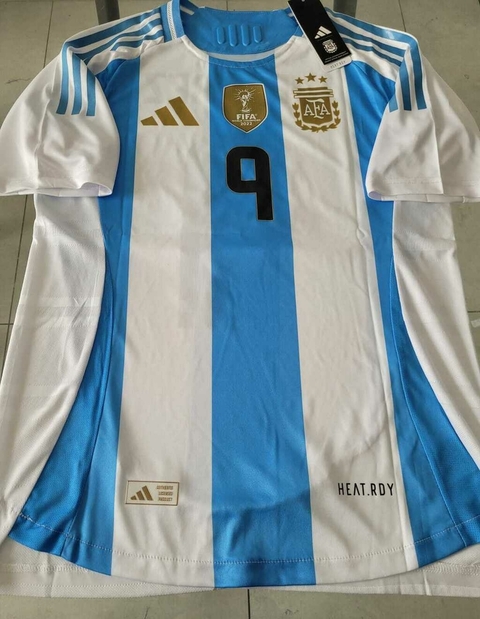 Camiseta adidas Argentina HeatRdy Titular Julian Alvarez 9 Parche Campeon 2024 2025 3 Estrellas Match #RODAINDUMENTARIA