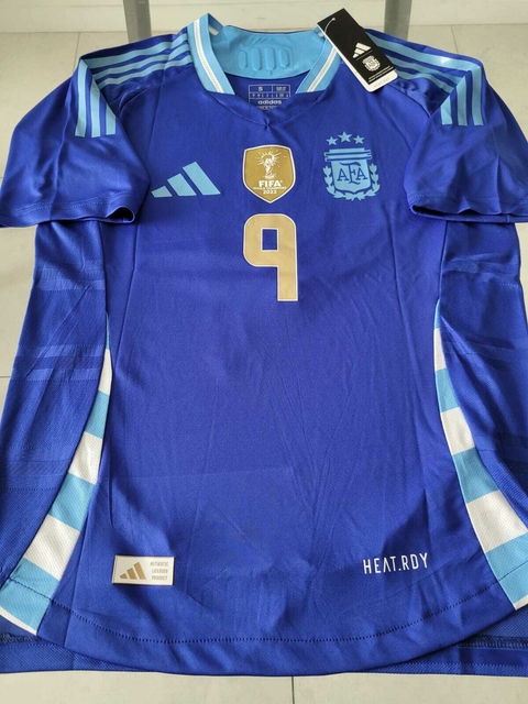 Camiseta adidas Argentina HeatRdy Suplente Azul Julian Alvarez 9 Parche Campeon 2024 2025 3 Estrellas Match