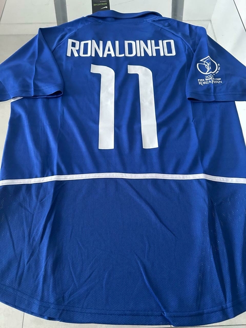 Camiseta Nike Brasil Retro Azul Ronaldinho #10 2002