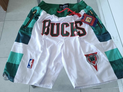 Short NBA Milwaukee Bucks Blanco y Verde Con Bolsillos Basquet