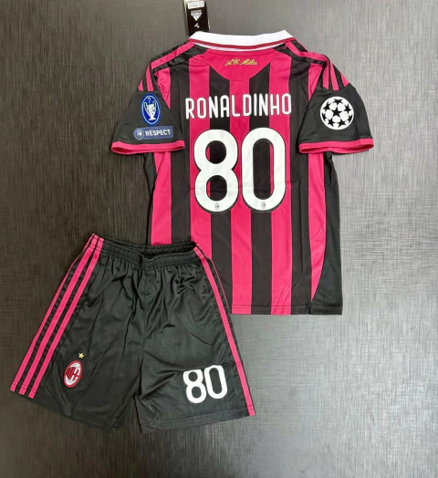 Kit Niño Camiseta + Short Adidas Retro Milan Titular Ronaldinho 80 2009 2010 - comprar online