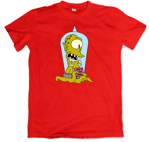 Remera los simpson la casita del horror kodos como cocinas para humanos how to cook humans roja