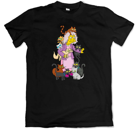 Remera los simpson eleanor abernathy la loca de los gatos negra