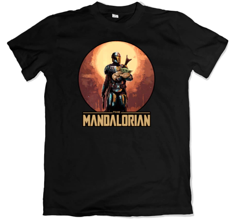 Remera series star wars la guerra de las galaxias the mandalorian con baby yoda the child grogu negra