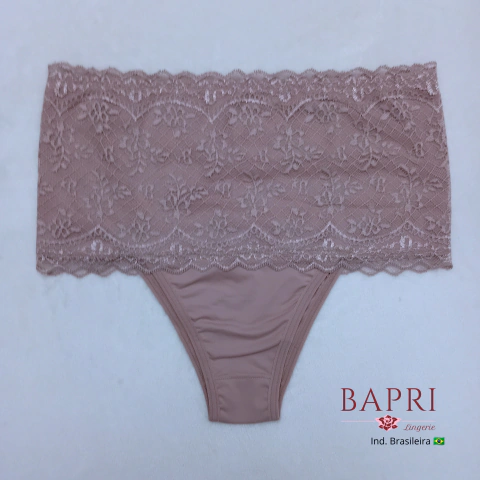 Tanga Nude de Microfibra Cintura Alta em Renda com forro em Poliamida