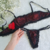 Lingerie de Renda Bicolor Preto/Rubi Sutiã Sem Bojo Com Aro e Fio Dental de Renda com Regulagem