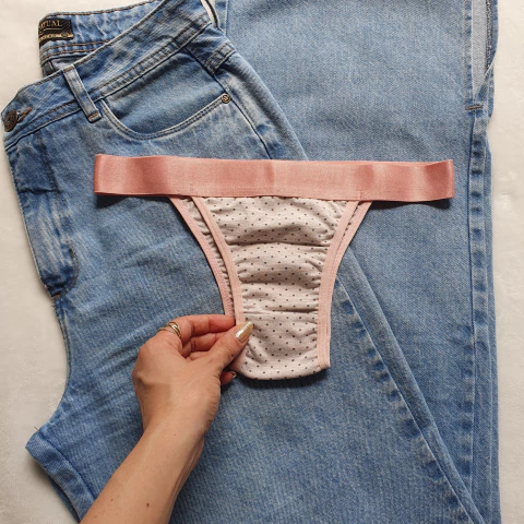 Tanga String Rosa Poá em Algodão Antibacterianas c/ Elástico no Cós