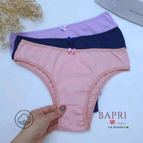 Kit 3 Calcinhas Brasileira de Algodão Antibacterianas - 1 Lavanda + 1 Marinho + 1 Rosa Romance - comprar online