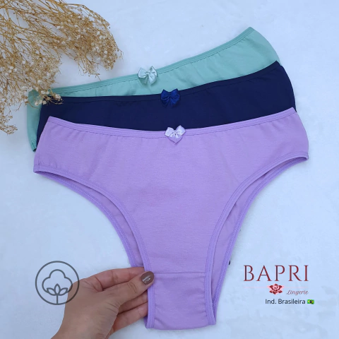 Kit 3 Calcinhas Brasileira de Algodão Antibacterianas 1 Lavanda + 1 Marinho + 1 Verde - comprar online