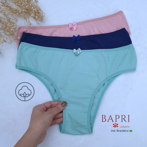 Kit 3 Calcinhas Brasileira de Algodão Antibacterianas 1 Marinho + 1 Rosa Romance + 1 Verde Teos - comprar online
