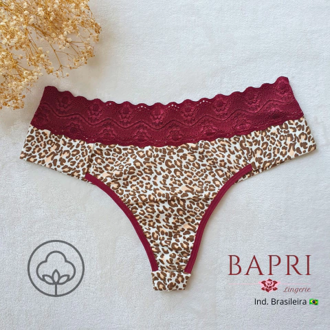 Fio Dental Duplo Confort SKIN de Algodão c/ Cós de Renda Vinho