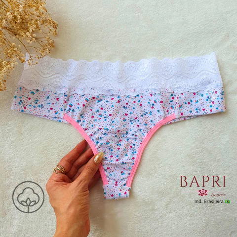 Fio Dental Duplo Confort SKIN de Algodão c/ Cós de Renda Branca