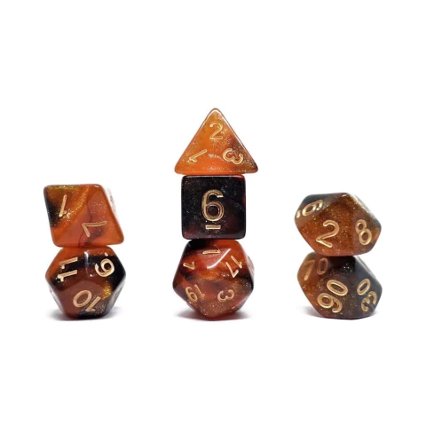 Set de Dados de Rol - Negro y naranja marmolado con Glitter - comprar online