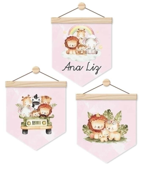 Flâmula Safari aquarela rosa com nome FLA019 - comprar online