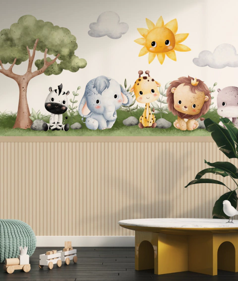 Painel de Parede Ripado Safari animais baby