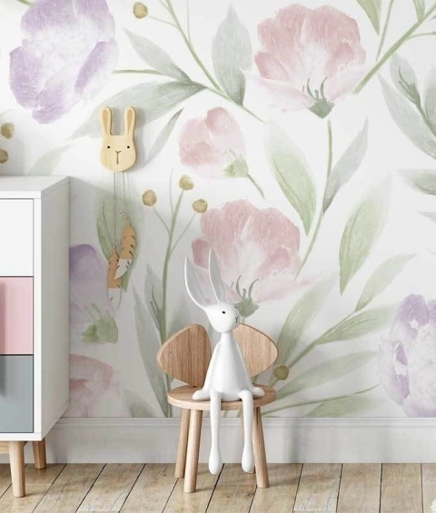 Painel de parede Aquarela floral rosa e roxo PP0122 - comprar online