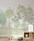 Papel de parede infantil de floresta aquarelada verde criando um ambiente leve, moderno e aconchegante.