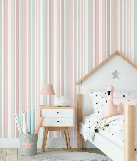 Papel de Parede listrado Rosa e Verde