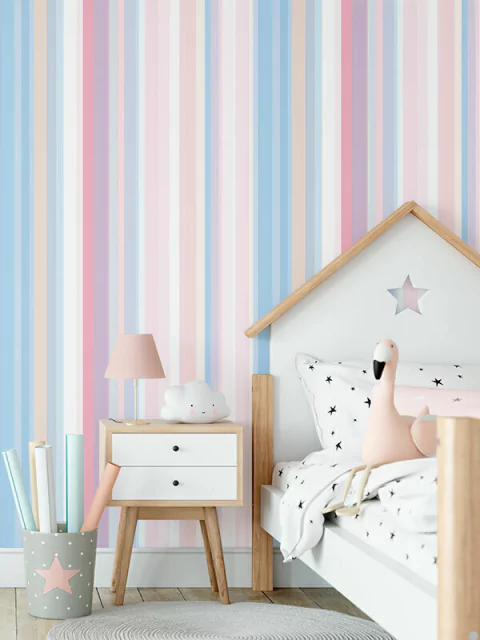papel de parede autocolante listrado rosa e azul