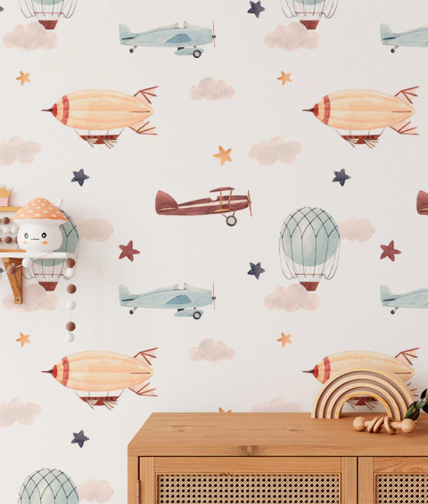 Papel de parede Aviões e Balões aquarela PP078 - comprar online