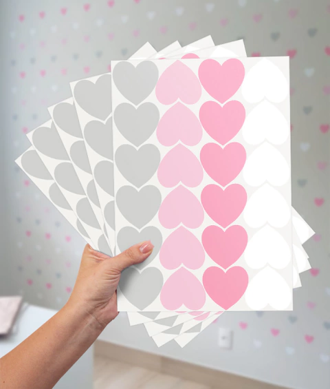 Adesivo de Coração rosa, cinza e branco PR0122