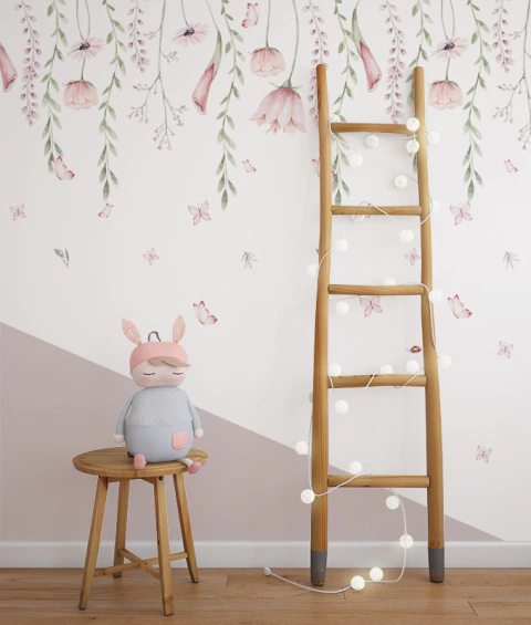 Adesivo de parede raminhos rosa jardim encantado infantil