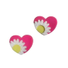 Aplique Coração Rosa Margarida Branca Glitter Acrílico - 2 unidades