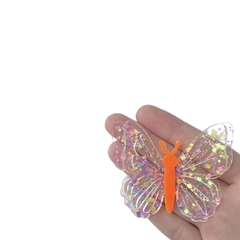 Aplique Borboleta Dupla Transparente Laranja Neon GG - 2 unidades - ApliqueMe | Apliques incríveis para seu artesanato!