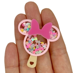 Aplique Picolé Minnie Rosa Acrílico com Corações Candy - 2 unidades - comprar online