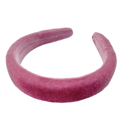 Tiara Larga Acolchoada Veludo Rosa